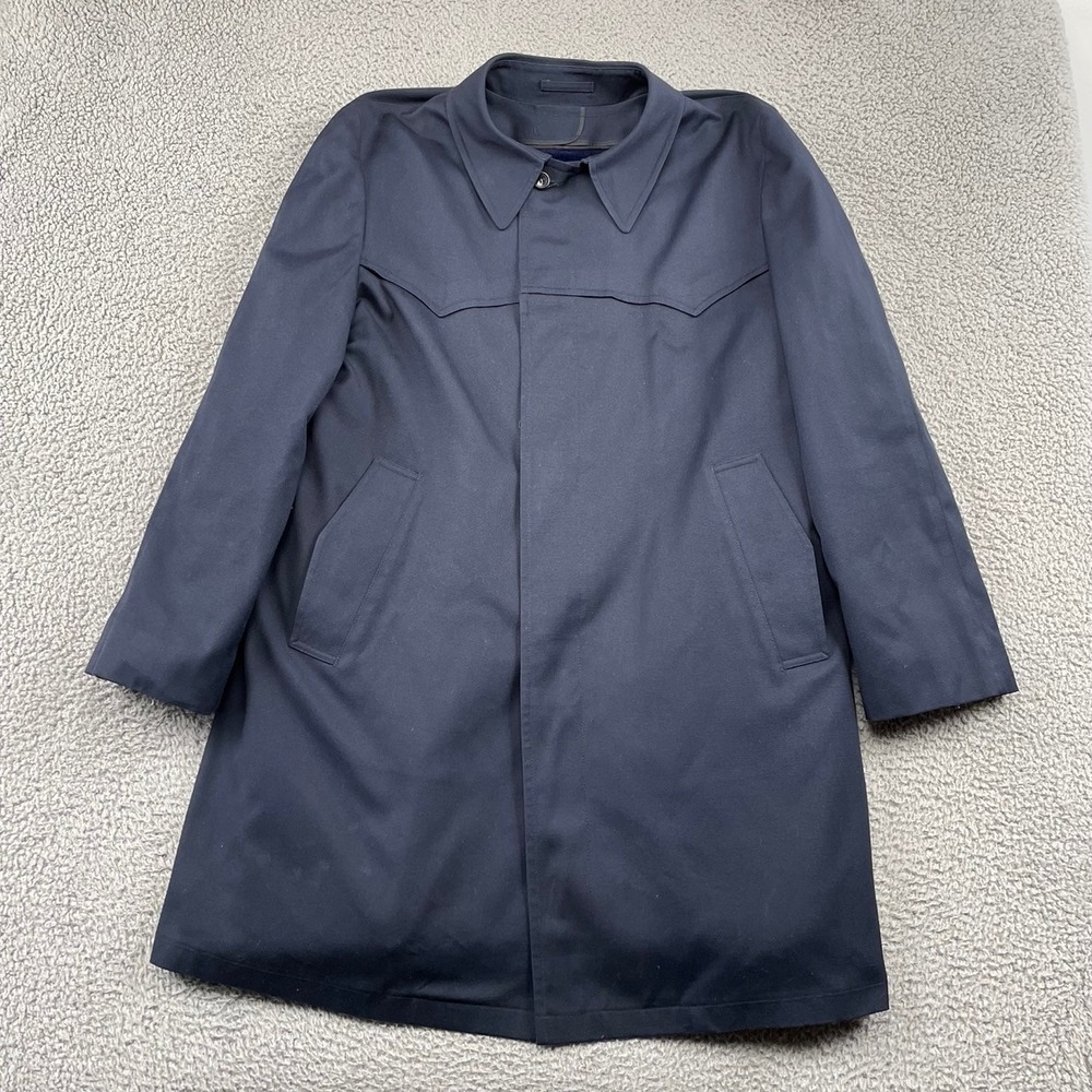 VTG London Fog Trench Coat Mens 42R Navy Blue Maincoats Removable Liner Vintage